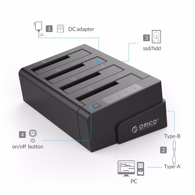 Obudowa dysku twardego ORICO 2/4 Bay z trybem Offline Clone, SATA na USB 3, dla 2.5/3.5 calowego dysku twardego - Wianko - 7