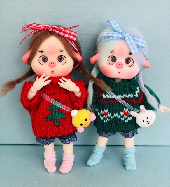 Sweter zimowy dziany dla lalki OB11 Mini 1/12 - akcesorium do ubioru lalki o wymiarach ob11 - szare ubrania - Wianko - 2