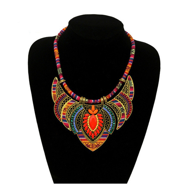 Duży choker w stylu vintage z wisiorkiem i naszyjnikiem boho, etniczna biżuteria tribal w kolorze pomarańczowym - Wianko - 1