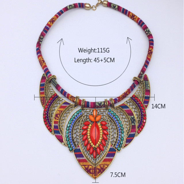 Duży choker w stylu vintage z wisiorkiem i naszyjnikiem boho, etniczna biżuteria tribal w kolorze pomarańczowym - Wianko - 3