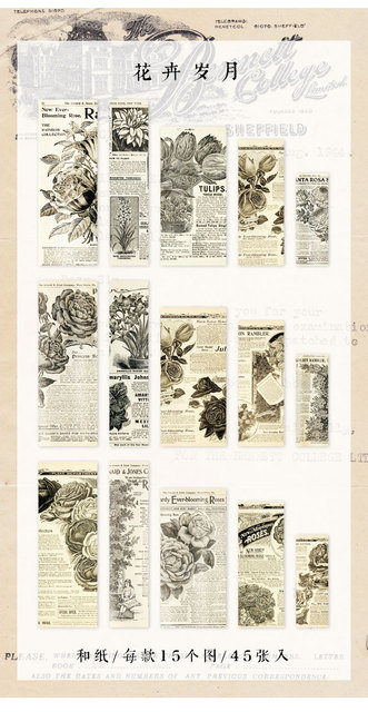 Naklejki Vintage z mapą gazetową i kwiatami do scrapbookingu - Wianko - 16