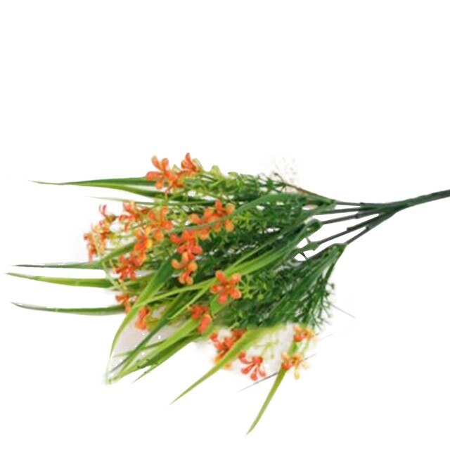 Sztuczne rośliny kwiatowe z plastiku - 2 wiązki, 32cm, zielone krzewy, dekoracje na wiosnę - Wianko - 5