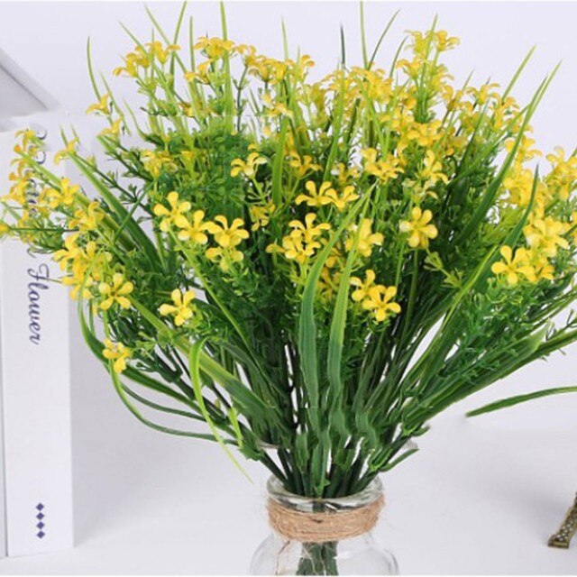 Sztuczne rośliny kwiatowe z plastiku - 2 wiązki, 32cm, zielone krzewy, dekoracje na wiosnę - Wianko - 8