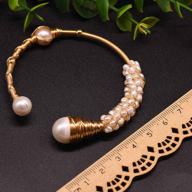 Bransoletka z oryginalną konstrukcją i naturalną perłą słodkowodną dla kobiet na ślub, prezent urodzinowy, biżuteria luksusowa - Wianko - 9
