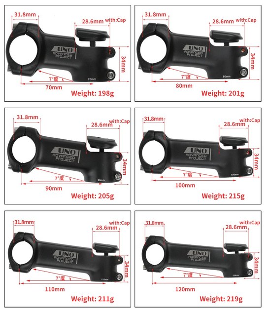 Mostek rowerowy UNO 7 stopni kwadratowy trzpień 28.6x31.8mm 70/80/90/100/110/120mm - rower górski Kalloy - Wianko - 5