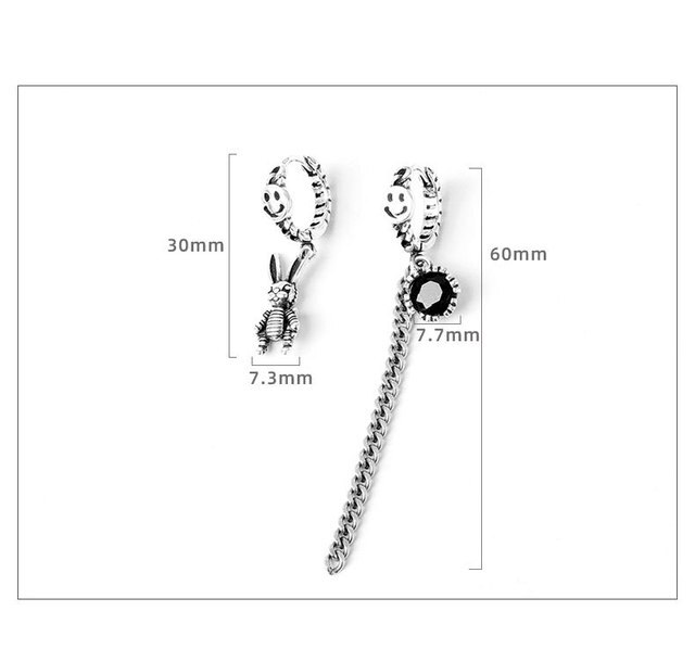 Kolczyki wiszące z srebra CIAXY 925 Sterling w stylu retro z asymetrycznym wzorem króliczka i długim łańcuszkiem do ucha - biżuteria z tajskiego srebra Smiley Ear Buckle - Wianko - 14