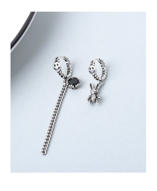 Kolczyki wiszące z srebra CIAXY 925 Sterling w stylu retro z asymetrycznym wzorem króliczka i długim łańcuszkiem do ucha - biżuteria z tajskiego srebra Smiley Ear Buckle - Wianko - 17