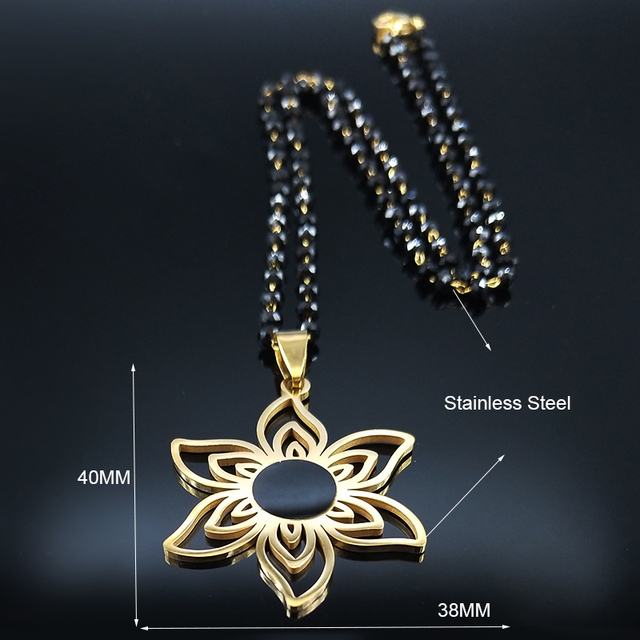 Naszyjnik z wisiorkiem kwiatowym 2021 ze stali nierdzewnej, złoty kolor, dla kobiet, czarny kolor, łańcuch biżuteryjny - Wianko - 12