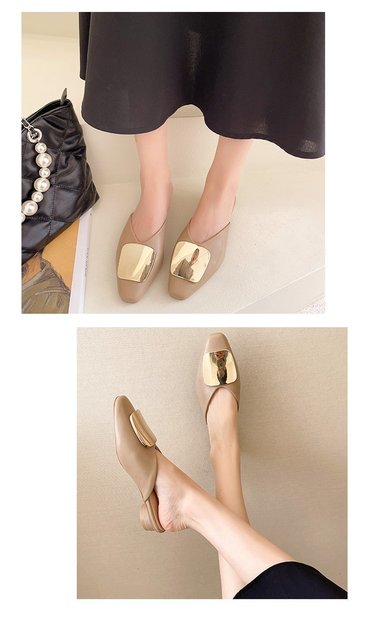 Sandały damskie na wiosnę i lato 2021 z metalową klamrą i grubym obcasem - leniwe jednoetapowe buty, stylowe klapki dla kobiet - Wianko - 3