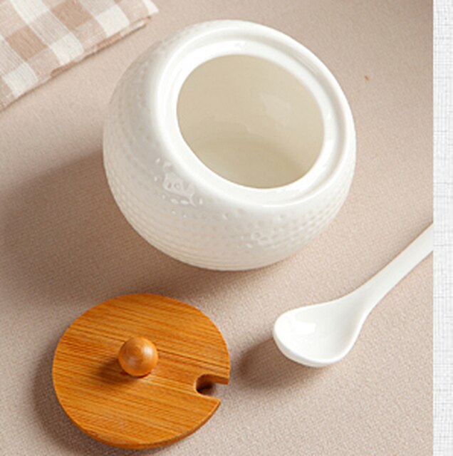 Ceramiczny słoik na przyprawy gospodarstwo domowe z drewnianą łyżeczką - Wianko - 8