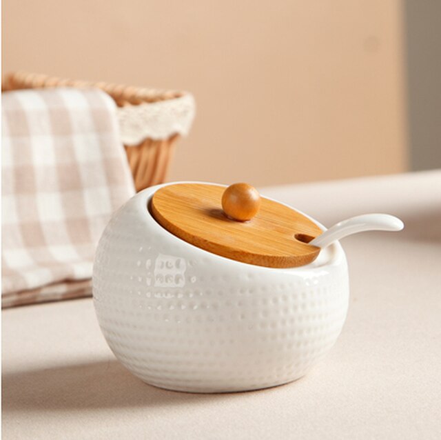 Ceramiczny słoik na przyprawy gospodarstwo domowe z drewnianą łyżeczką - Wianko - 7
