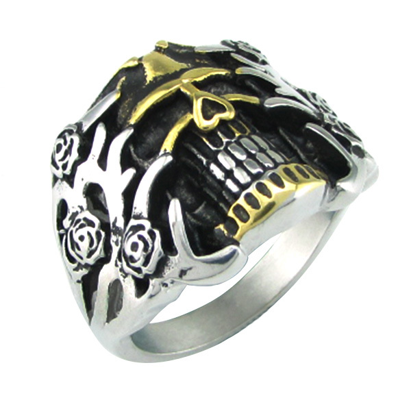 Pierścionek kwiat-czaszka punkowy z nierdzewnej stali 316L dla mężczyzn w kolorze różowego złota - palec +rozmiar pierścionka - Wianko - 7