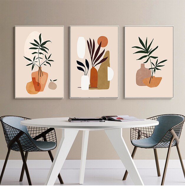 Plakaty i reprodukcje obrazów ściennych - Abstrakcyjne pomarańczowo-zielone rośliny owocowe liście skandynawskie - Dekoracje do salonu - Wianko - 4