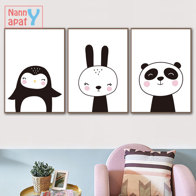 Cute Cartoon plakat - lew, pingwin, królik, lis - dekoracja płótna do pokoju dziecięcego - Wianko - 3
