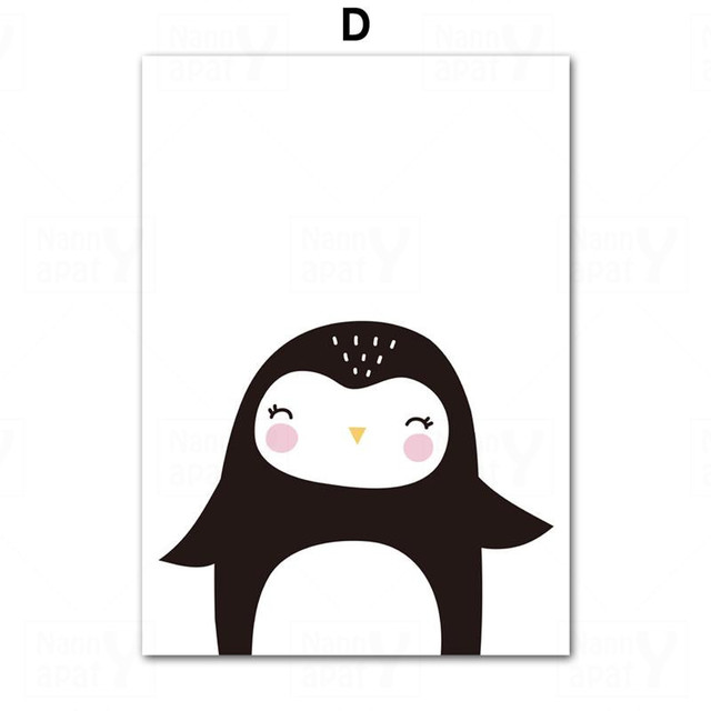 Cute Cartoon plakat - lew, pingwin, królik, lis - dekoracja płótna do pokoju dziecięcego - Wianko - 10