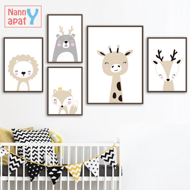 Cute Cartoon plakat - lew, pingwin, królik, lis - dekoracja płótna do pokoju dziecięcego - Wianko - 6