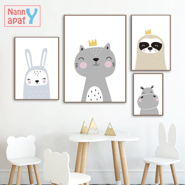 Cute Cartoon plakat - lew, pingwin, królik, lis - dekoracja płótna do pokoju dziecięcego - Wianko - 5