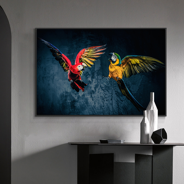 Taniec kolorowych papug na płótnie - plakat nordycki obraz ścienny do dekoracji wnętrz - Wianko - 2