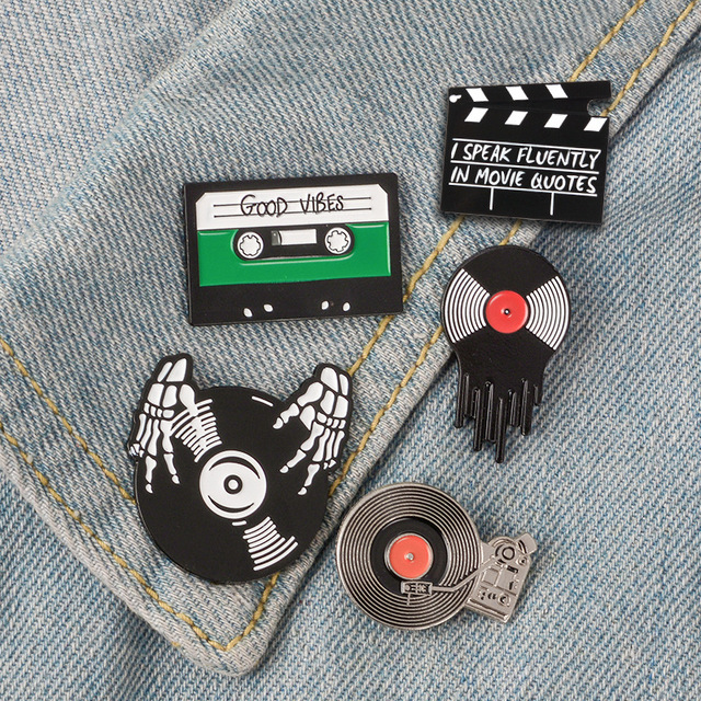 Broszka punkowa z emaliowanym motywem pin, dobre wibracje - dla miłośników muzyki punkowej, taśma DJ na gramofonie - biżuteria prezent dla przyjaciół - Wianko - 4