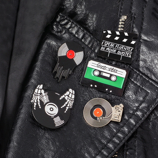 Broszka punkowa z emaliowanym motywem pin, dobre wibracje - dla miłośników muzyki punkowej, taśma DJ na gramofonie - biżuteria prezent dla przyjaciół - Wianko - 8