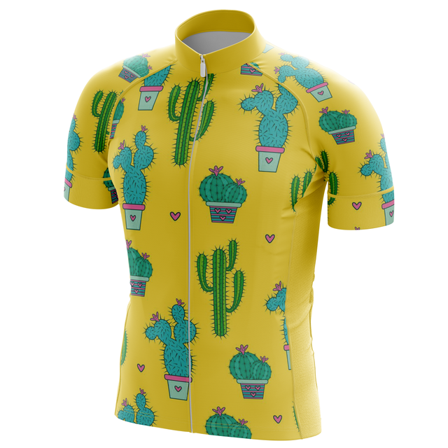 Męska koszulka rowerowa HIRBGOD 2021 - żółty wzór kaktusa, krótki rękaw, szybkoschnąca - Wianko - 3