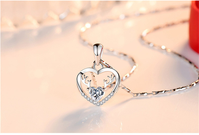 Srebrny naszyjnik z 925 Sterling z kryształowym sercem i wisiorkiem w kształcie jelenia, modne trendy 2021 dla kobiet - Wianko - 8