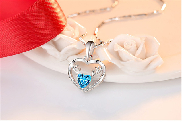 Srebrny naszyjnik z 925 Sterling z kryształowym sercem i wisiorkiem w kształcie jelenia, modne trendy 2021 dla kobiet - Wianko - 10