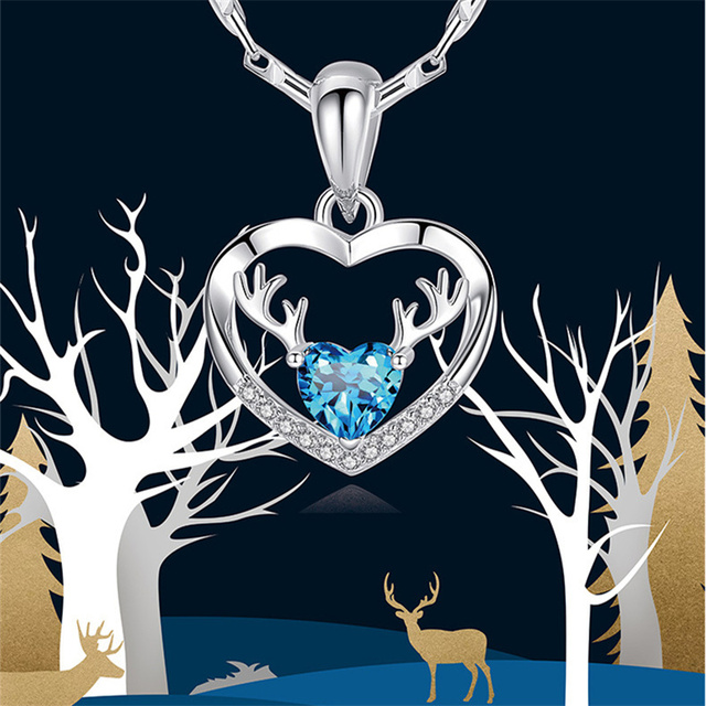 Srebrny naszyjnik z 925 Sterling z kryształowym sercem i wisiorkiem w kształcie jelenia, modne trendy 2021 dla kobiet - Wianko - 11