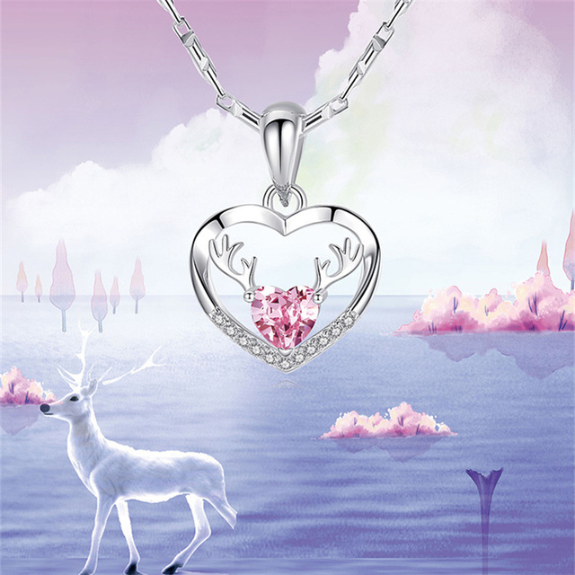 Srebrny naszyjnik z 925 Sterling z kryształowym sercem i wisiorkiem w kształcie jelenia, modne trendy 2021 dla kobiet - Wianko - 13