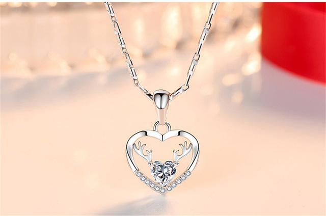 Srebrny naszyjnik z 925 Sterling z kryształowym sercem i wisiorkiem w kształcie jelenia, modne trendy 2021 dla kobiet - Wianko - 15