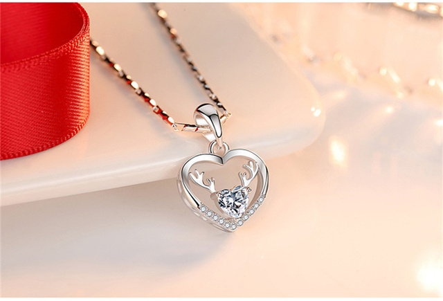 Srebrny naszyjnik z 925 Sterling z kryształowym sercem i wisiorkiem w kształcie jelenia, modne trendy 2021 dla kobiet - Wianko - 9