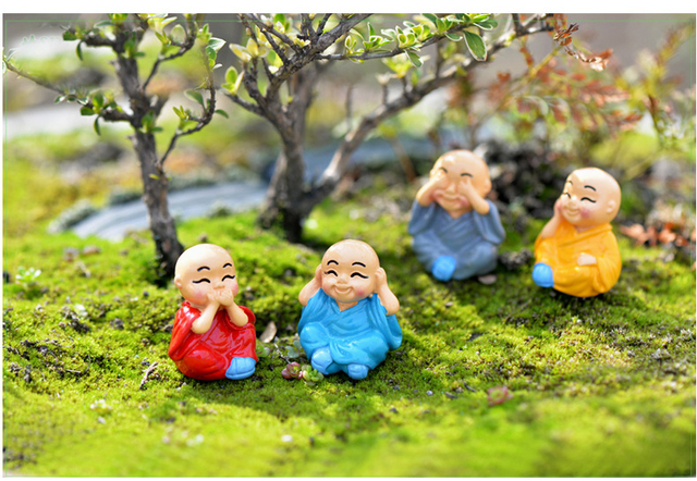 Figurki buddyjskich mnichów - zestaw 4 sztuk lalki Anime do ogrodu i terrarium, dekoracja krajobrazu, dekoracje domu - Wianko - 2