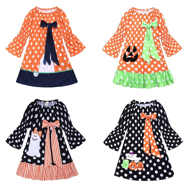Sukienka dla dzieci dziewczynki w kropki z motywem dyni Halloween - Wianko - 5