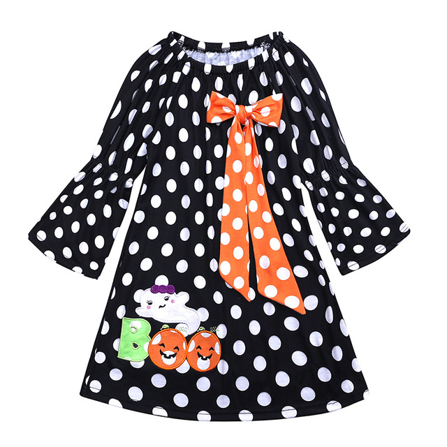 Sukienka dla dzieci dziewczynki w kropki z motywem dyni Halloween - Wianko - 7