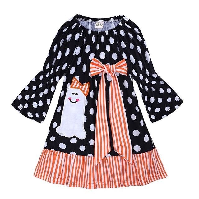 Sukienka dla dzieci dziewczynki w kropki z motywem dyni Halloween - Wianko - 9