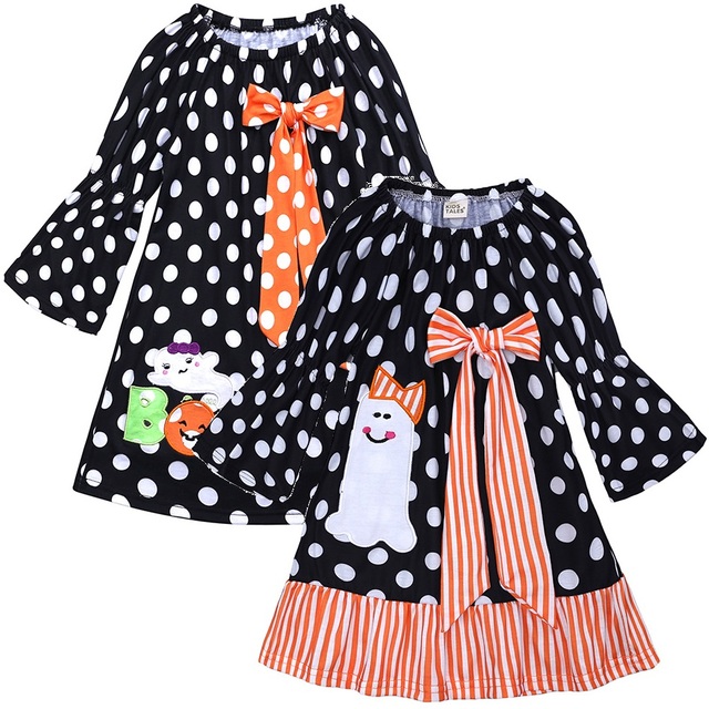 Sukienka dla dzieci dziewczynki w kropki z motywem dyni Halloween - Wianko - 4