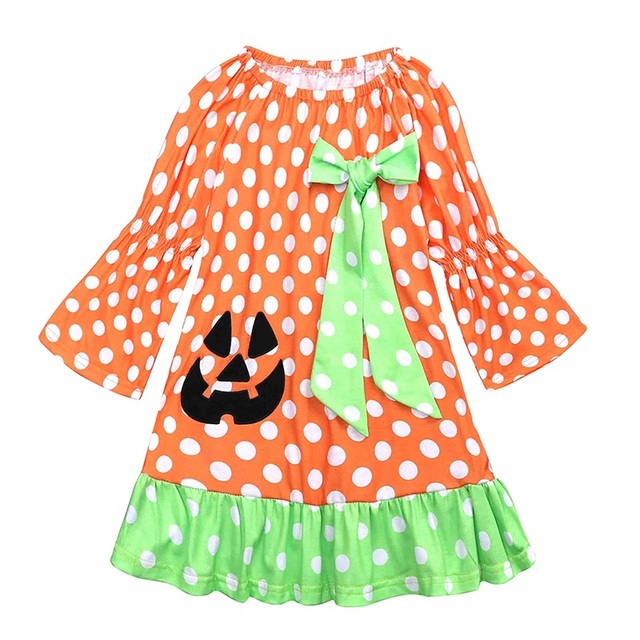 Sukienka dla dzieci dziewczynki w kropki z motywem dyni Halloween - Wianko - 6