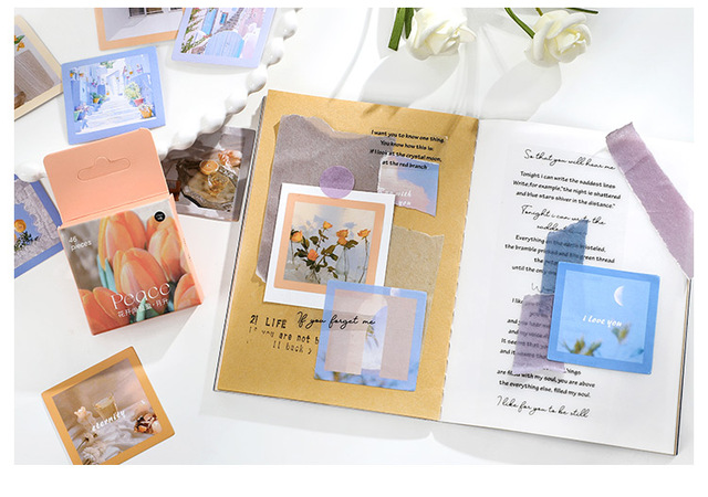 Naklejki Scrapbooking Journamm Ins, 46 szt./paczka - stylowe kwiaty, estetyka kreatywna, dekoracyjne papiernicze (Naklejki Scrapbooking Journamm Ins z motywem stylowych kwiatów, 46 sztuk w paczce - idealne do tworzenia estetycznych i kreatywnych dekoracji papierowych) - Wianko - 53