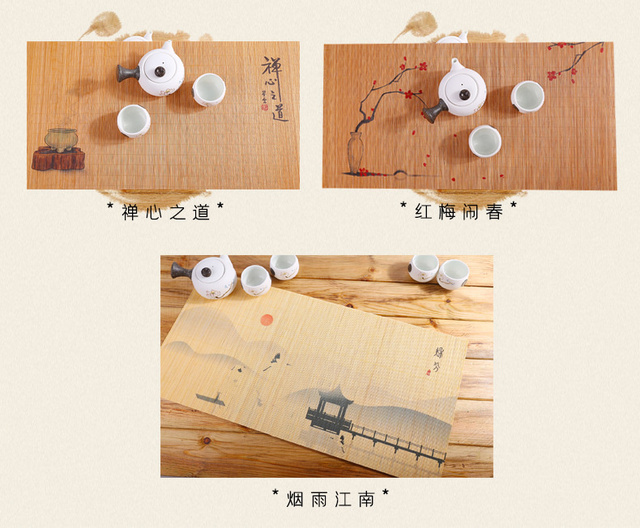 Podkładka do herbaty w starożytnym chińskim stylu - bambusowa, ręcznie malowana, flaga ceremonii herbaty - Wianko - 4