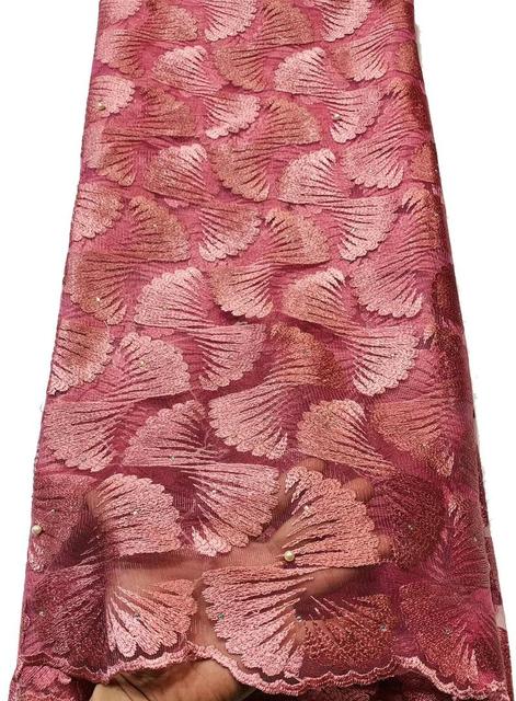 Sukienka z afrykańską koronką 2021, wysokiej jakości tiul, haftowane kryształkami, francuska tkanina - Wianko - 2