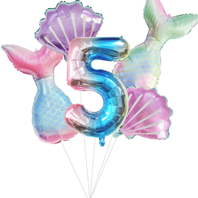 32-calowy numer 0-9 balon z folii aluminiowej w kształcie ogonów małej syrenki i muszli - idealna dekoracja na Baby Shower i urodziny dziewczynki - Wianko - 7