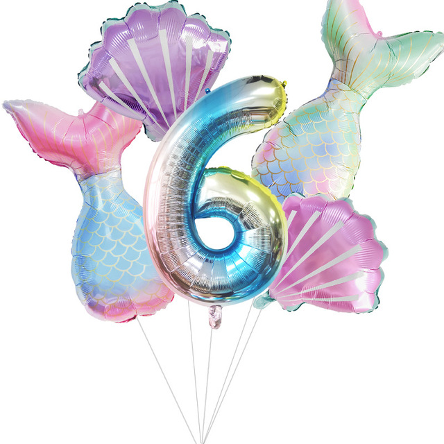 32-calowy numer 0-9 balon z folii aluminiowej w kształcie ogonów małej syrenki i muszli - idealna dekoracja na Baby Shower i urodziny dziewczynki - Wianko - 8
