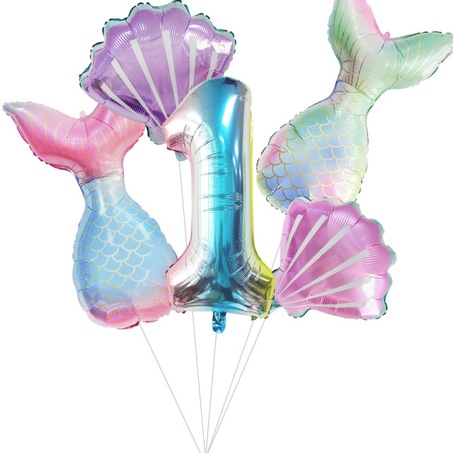 32-calowy numer 0-9 balon z folii aluminiowej w kształcie ogonów małej syrenki i muszli - idealna dekoracja na Baby Shower i urodziny dziewczynki - Wianko - 3