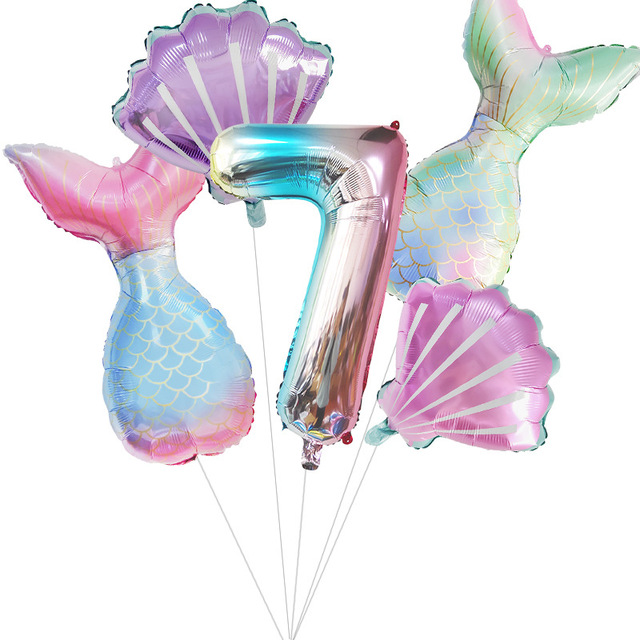 32-calowy numer 0-9 balon z folii aluminiowej w kształcie ogonów małej syrenki i muszli - idealna dekoracja na Baby Shower i urodziny dziewczynki - Wianko - 9
