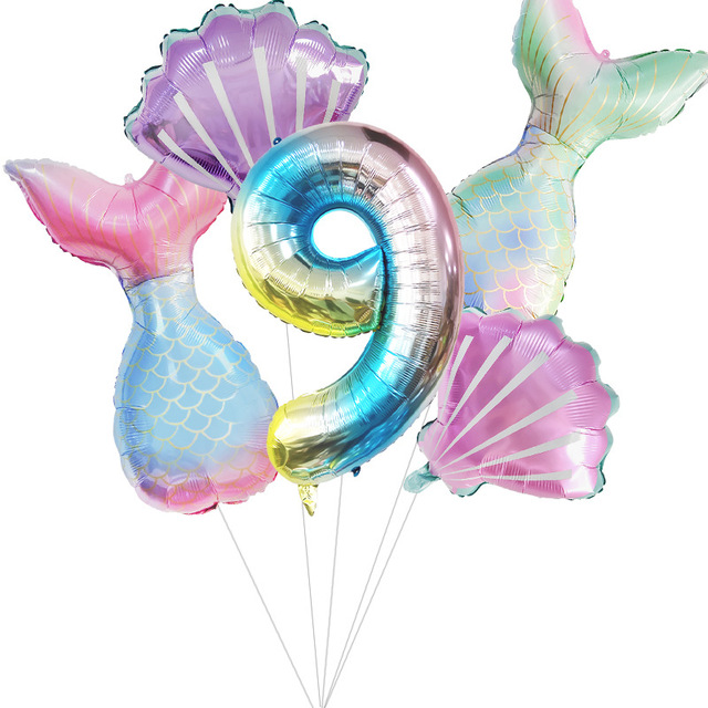 32-calowy numer 0-9 balon z folii aluminiowej w kształcie ogonów małej syrenki i muszli - idealna dekoracja na Baby Shower i urodziny dziewczynki - Wianko - 11