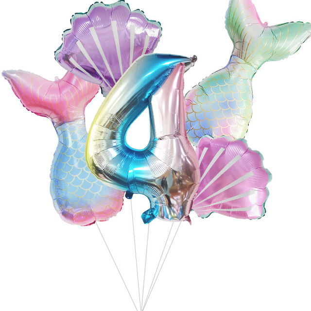 32-calowy numer 0-9 balon z folii aluminiowej w kształcie ogonów małej syrenki i muszli - idealna dekoracja na Baby Shower i urodziny dziewczynki - Wianko - 6