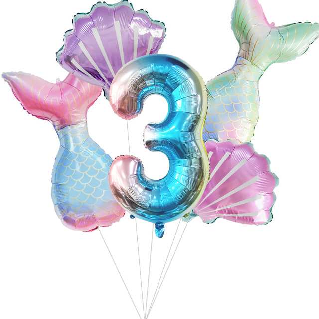 32-calowy numer 0-9 balon z folii aluminiowej w kształcie ogonów małej syrenki i muszli - idealna dekoracja na Baby Shower i urodziny dziewczynki - Wianko - 5