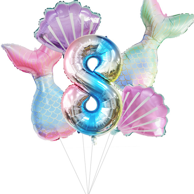 32-calowy numer 0-9 balon z folii aluminiowej w kształcie ogonów małej syrenki i muszli - idealna dekoracja na Baby Shower i urodziny dziewczynki - Wianko - 10