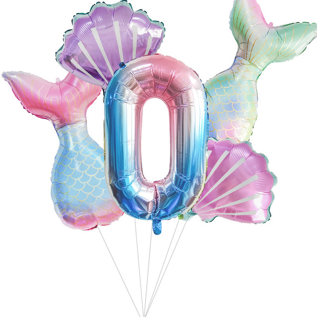 32-calowy numer 0-9 balon z folii aluminiowej w kształcie ogonów małej syrenki i muszli - idealna dekoracja na Baby Shower i urodziny dziewczynki - Wianko - 2