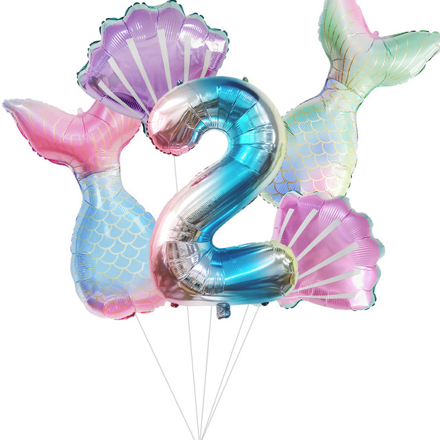 32-calowy numer 0-9 balon z folii aluminiowej w kształcie ogonów małej syrenki i muszli - idealna dekoracja na Baby Shower i urodziny dziewczynki - Wianko - 4